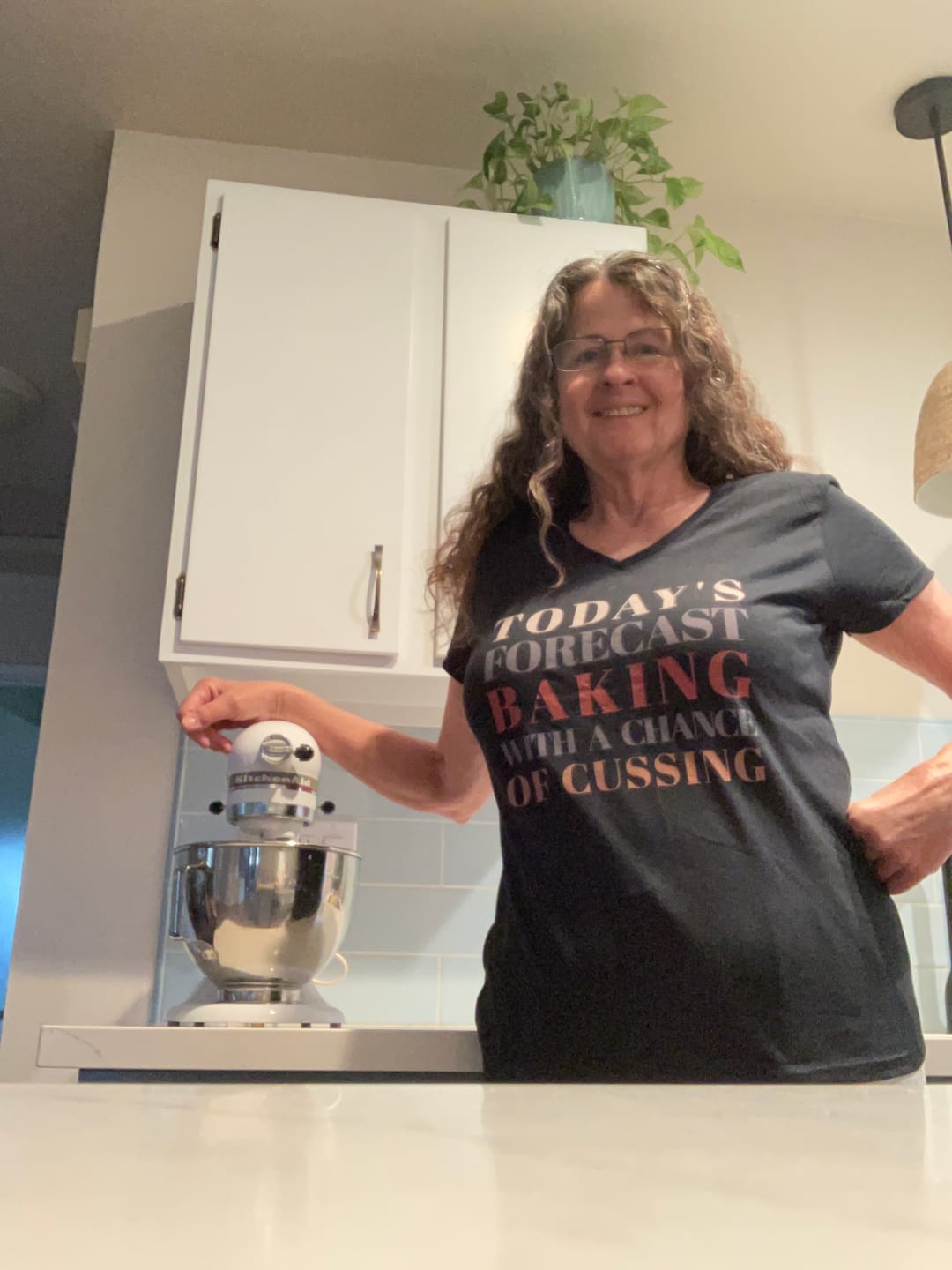 Customer photo review of Chance of Cussing V-Neck T-Shirt
