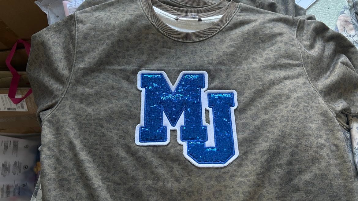 Customer photo review of Custom Sequin Letters Sweatshirt – Personalized Glitter Numbers, Sports Fan Gift | Gifts for Sports Mom