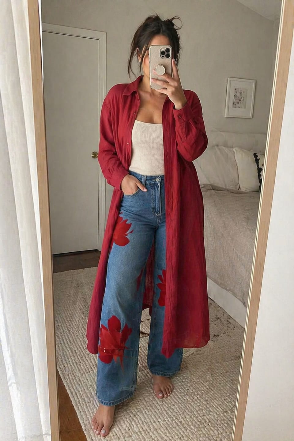 Customer photo review of Long Sleeves Loose Buttoned Solid Color Lapel Blouses&Shirts Tops