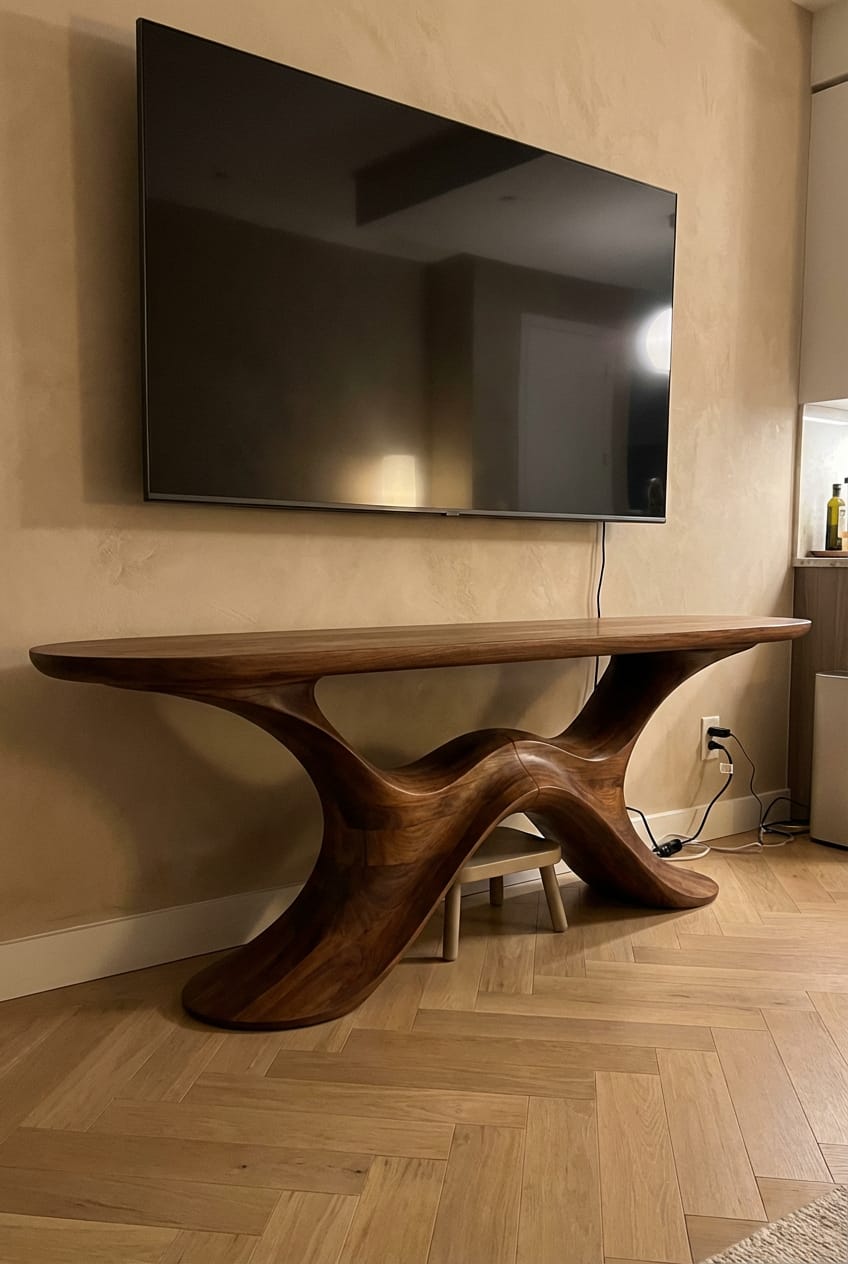 Customer photo review of Sculptural Wave Console Table with Organic Flowing Base