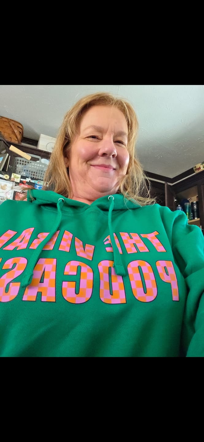 Customer photo review of Pink/Orange Checkered Lettering Midweight Hoodie