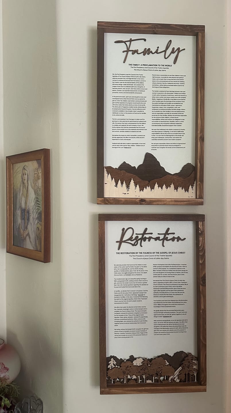 Customer photo review of 4-Piece Framed LDS Proclamation Signs With Beautiful Multi-layered Scenes