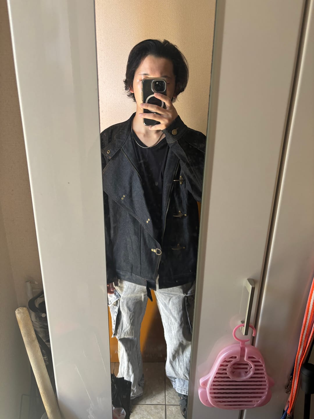 Customer photo review of フックボタン付き斜め前立て　スタンドカラーデニムジャケット