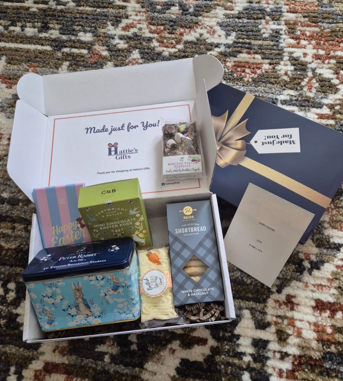 Customer photo review of Luxury Easter Hamper with Easter Egg, Tea Tin, & Sweet Treats