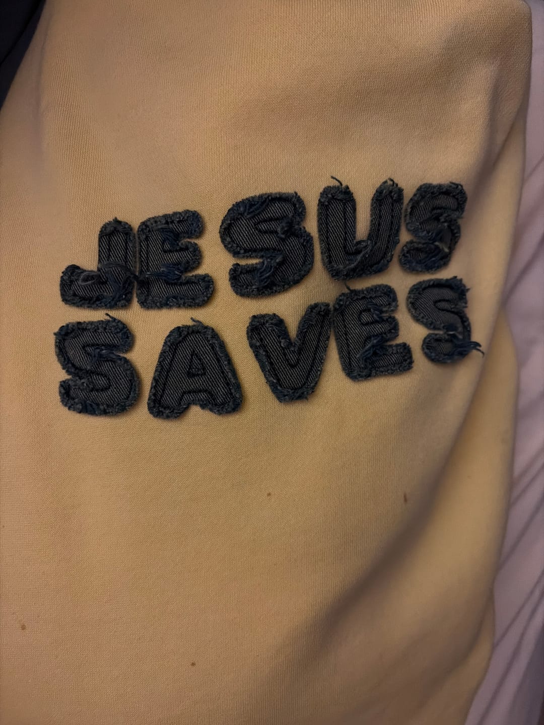 Customer photo review of Jesus Saves Patchwork Hoodie