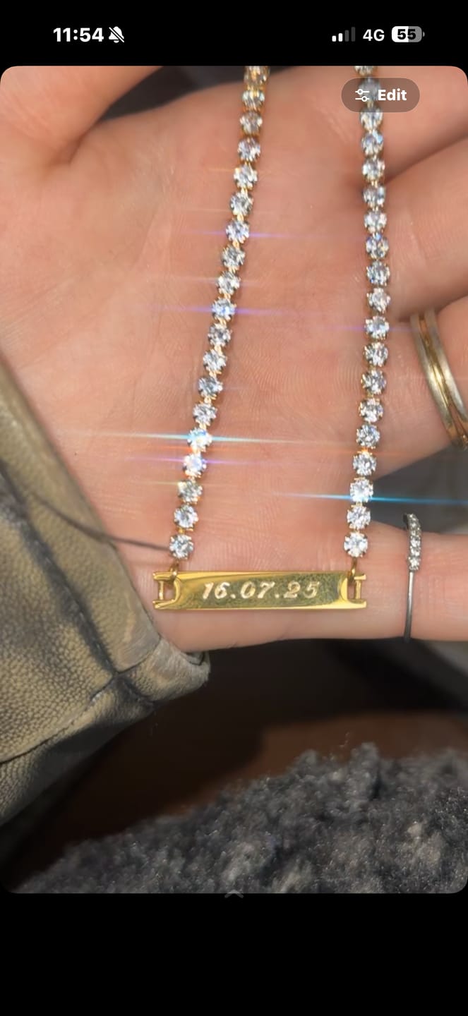 Customer photo review of Engraved Tennis Necklace Gold