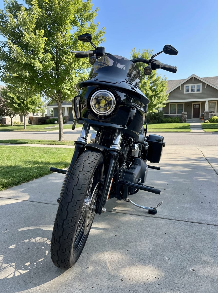 Customer photo review of Viking Darkin Motorcycle Fairing for Harley Dyna Street Bob FXDB Gloss Black