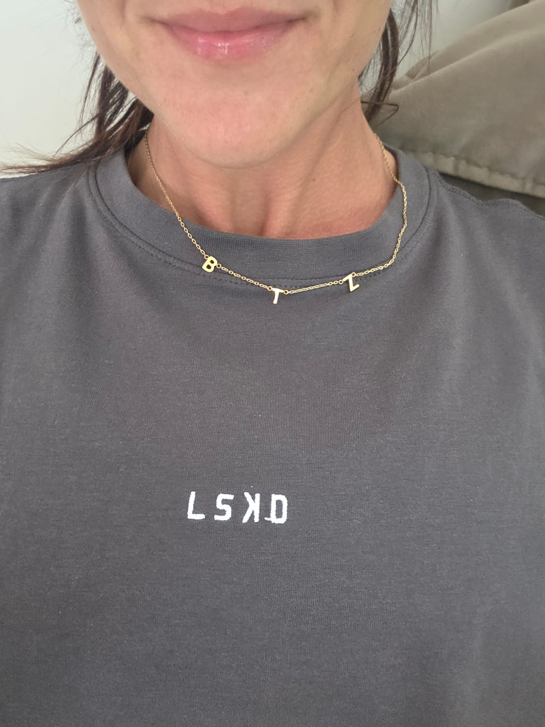 Customer photo review of The Original Initial Letter Necklace
