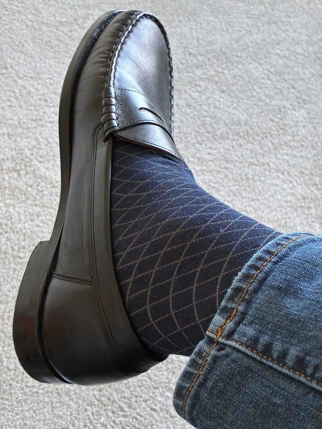 Customer photo review of Deep Blue Diamonds - A Deep Blue Sock with a Contrasting Diamond Pattern