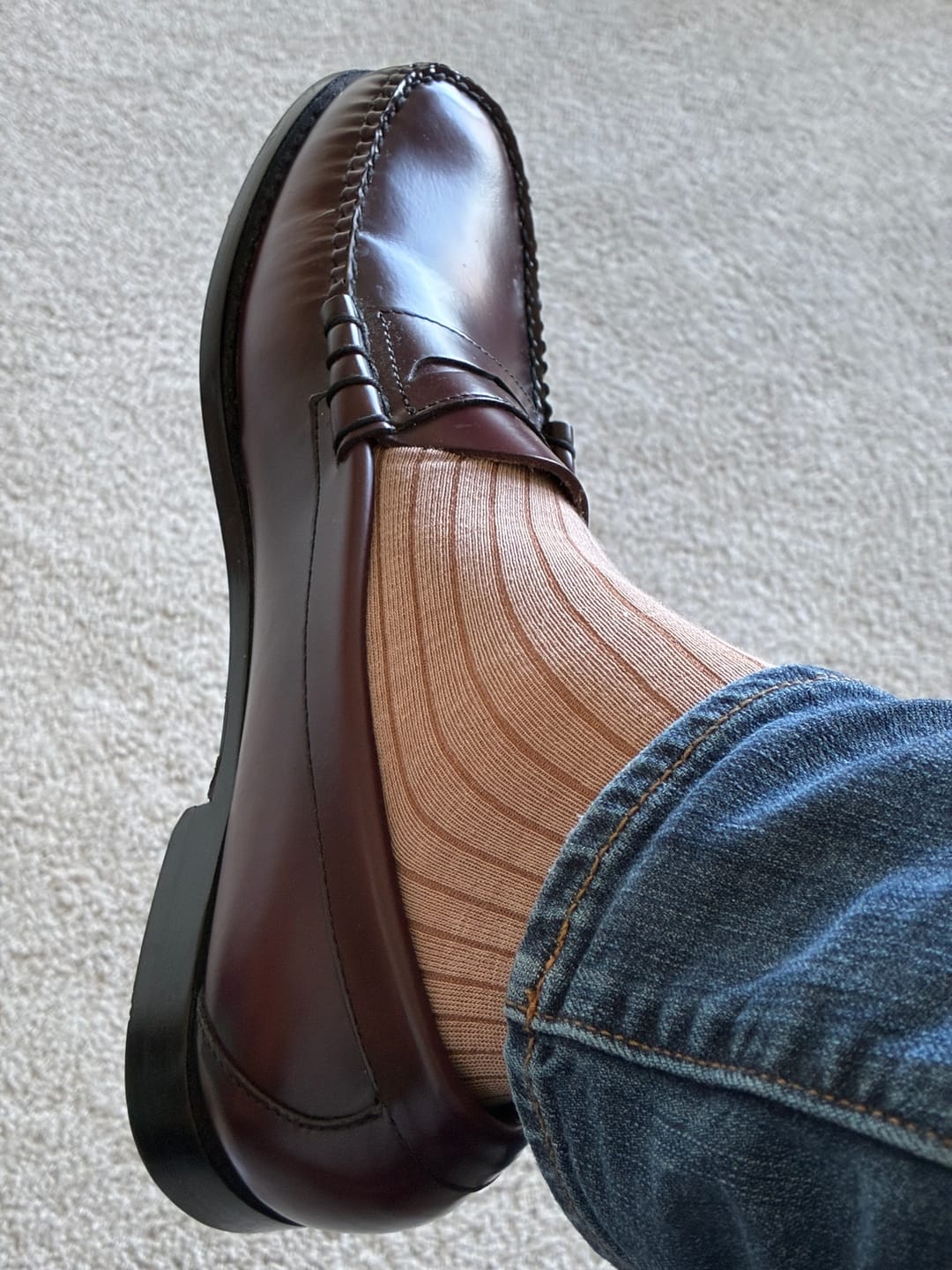 Customer photo review of Oatmeal Ribbed Solid - An Oatmeal Sock with Caramel Ribs