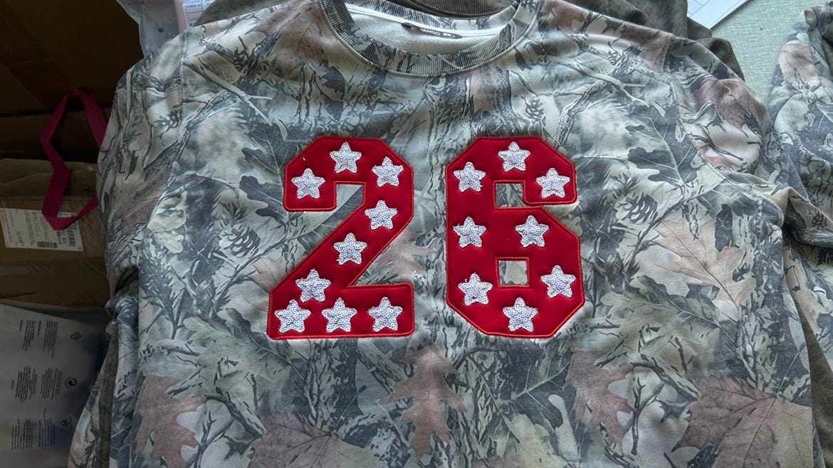 Customer photo review of Custom Sequin &Glitter Team Number & Letters Sweatshirt – Personalized  Numbers Sweatshirt | Gifts for Sports Mom