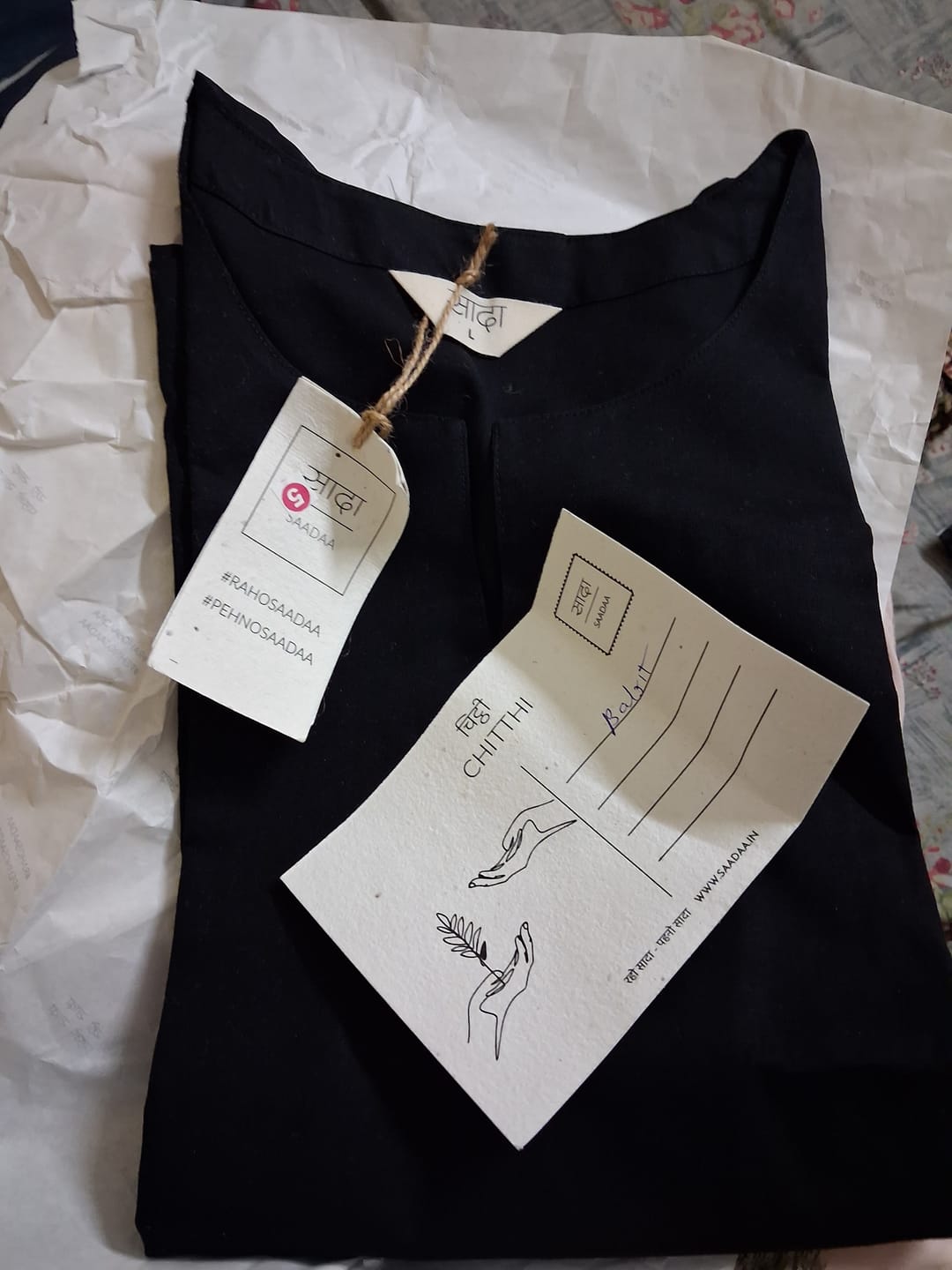 Customer photo review of Women Black Airy Linen Split Neck Short Kurta