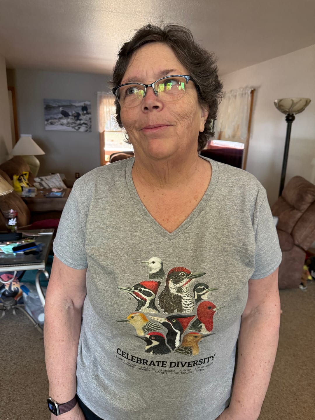 Customer photo review of Celebrate Diversity Of Woodpecker Lady V-neck