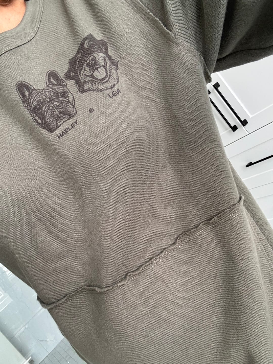 Customer photo review of LIMITED EDITION Custom Pet Raw Seam Crewneck, Unisex