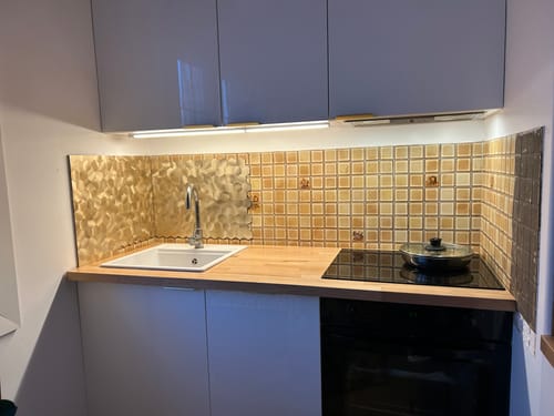 Customer photo review of Mosaïque Adhésive Or Luxe pour Crédence de Cuisine - Facile à Poser