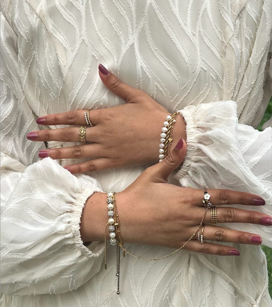 Customer photo review of “Wrap Me” Pearl & Crystal Ring