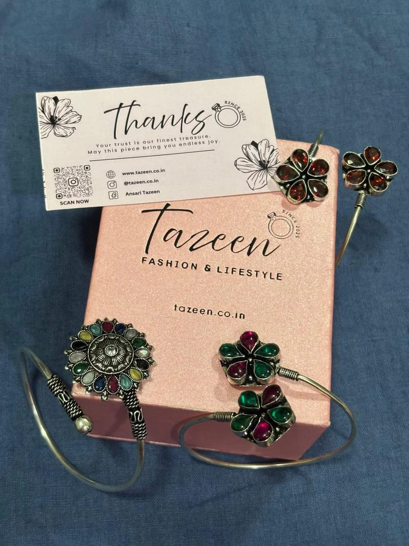 Customer photo review of German Silver Multi-Color Floral Bracelet – Adjustable Handmade Jewelry