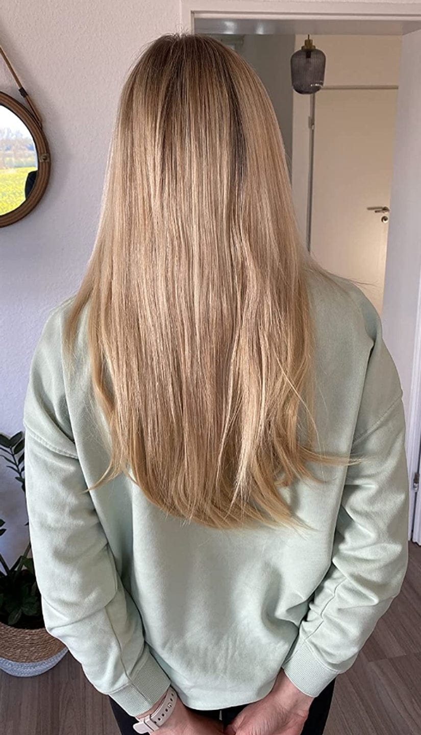 Customer photo review of Remy Clip-In Hair Extensions 100g – Straight