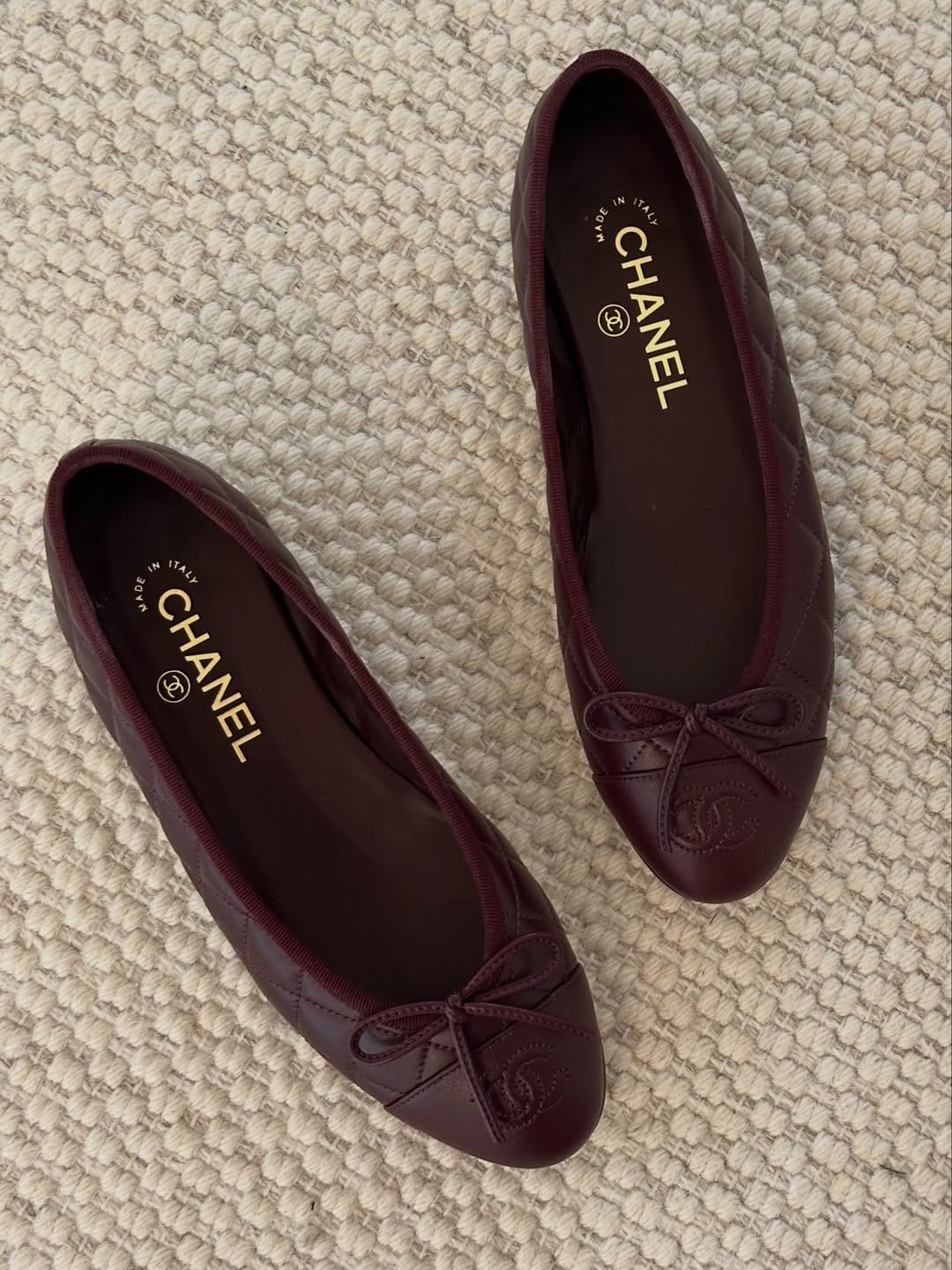 Customer photo review of Chanel 2026 Ballet Flat Dark Burgundy Lambskin