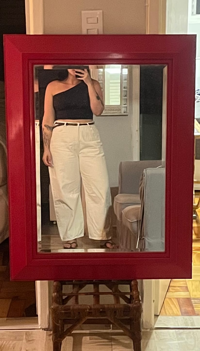 Customer photo review of Calça Jeans Balloon Baobá Bege