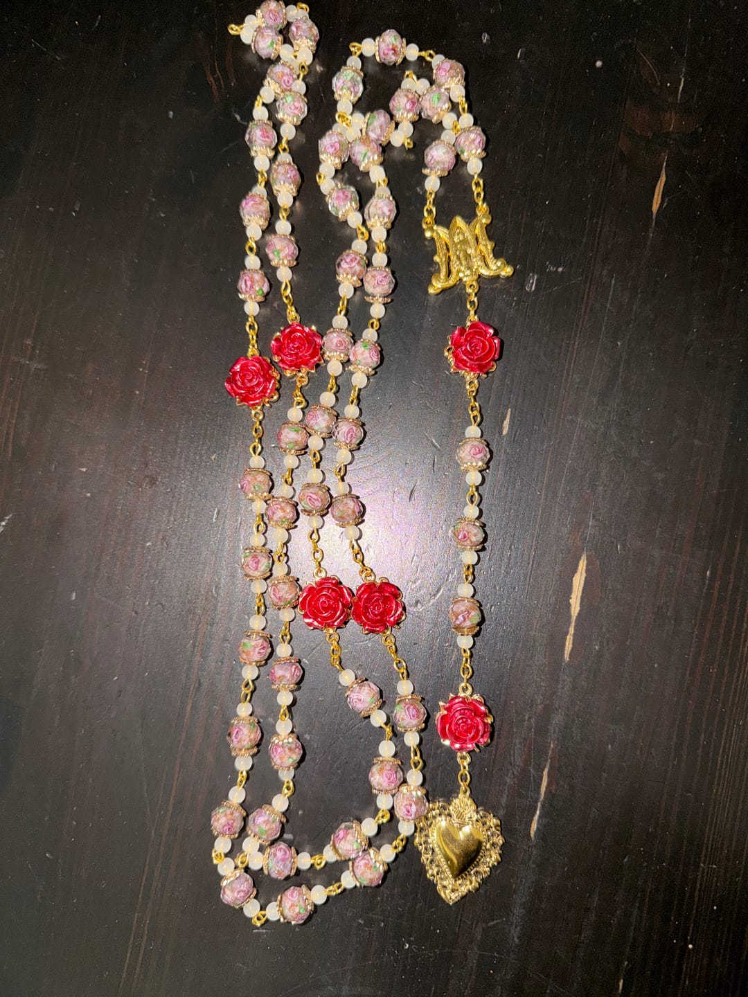 Customer photo review of Christianartworkshop Rose Accent Devotion Rosary with Sacred Heart: Gentle Faith for Daily Prayer