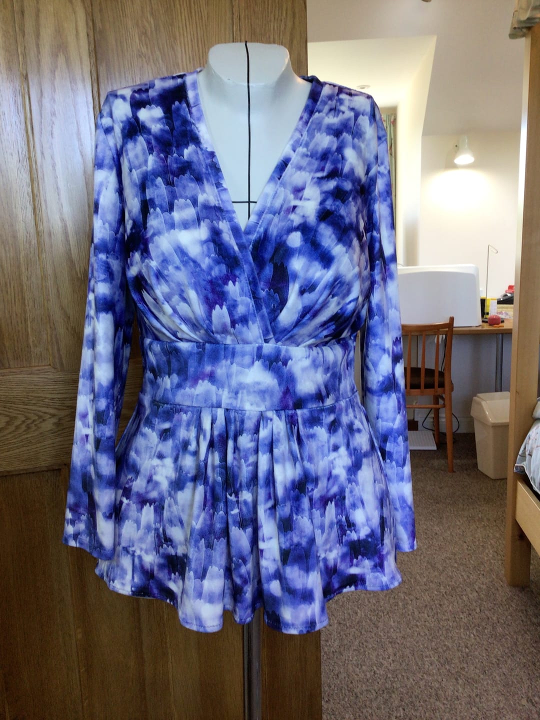 Customer photo review of Watercolour Feathers Stretch Velvet Fabric