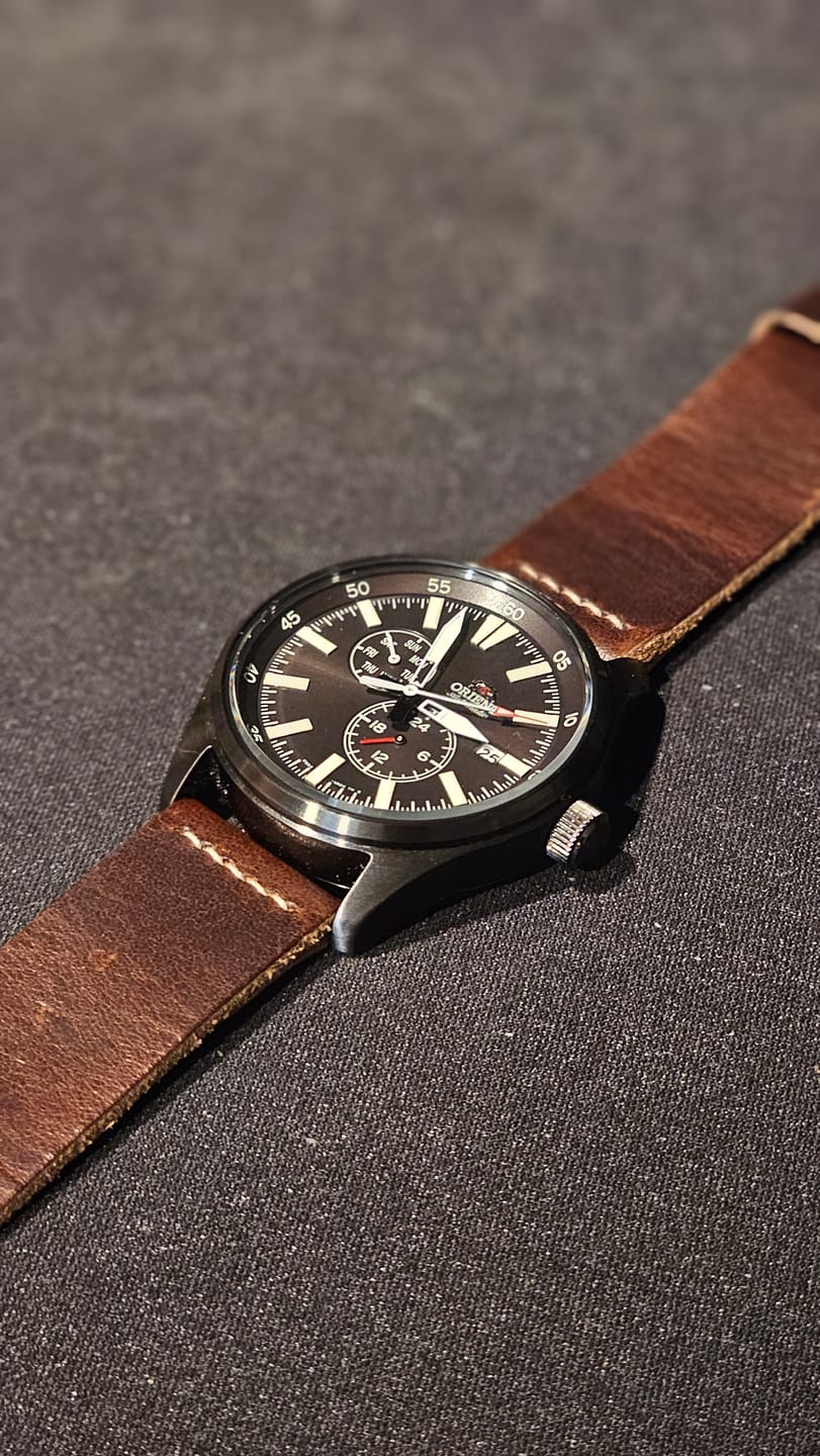 Customer photo review of Horween Brown Nut Dublin Leather Watch Strap, Natural Thread