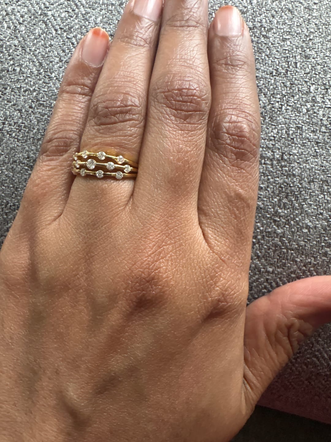 Customer photo review of Triple Strand Band Tension Set Moissanite Wedding Band Ring