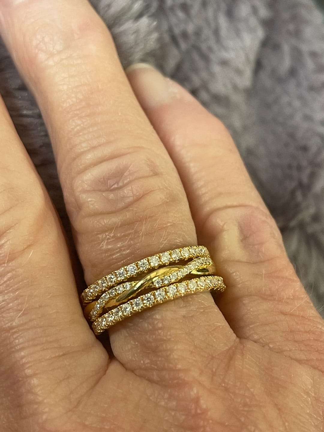 Customer photo review of Moissanite Round Half Eternity Sterling Silver Wedding Band Stackable Ring
