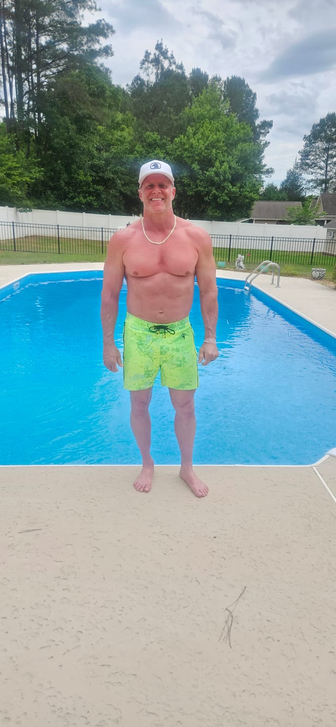 Customer photo review of Splatter Swim Shorts Green - 5"