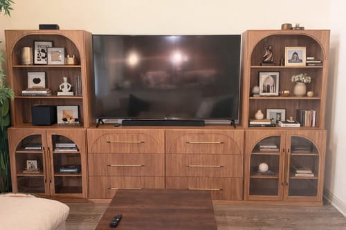 Customer photo review of Jagger Modern Double-Arc Entertainment Center Wall Unit (6-Piece)