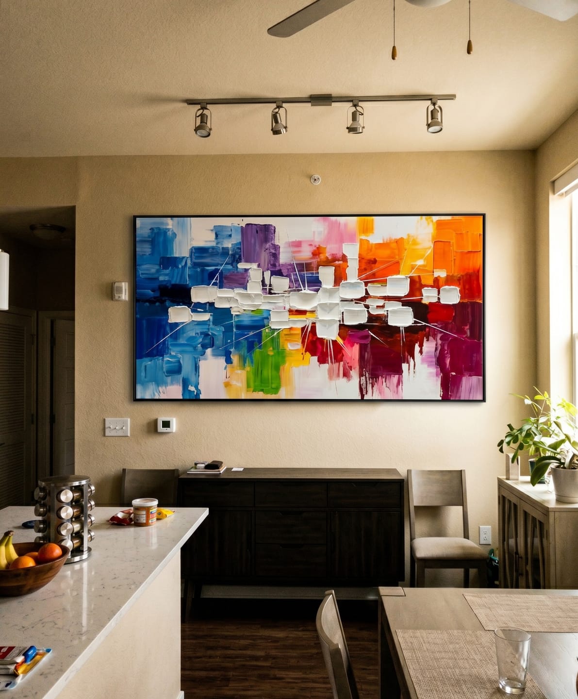 Customer photo review of Vibrant Rhythm - Modern Colorful Impasto Abstract Canvas | Energetic Living Room Wall Art