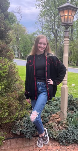 Customer photo review of Crimson Fan Cardigan Preorder