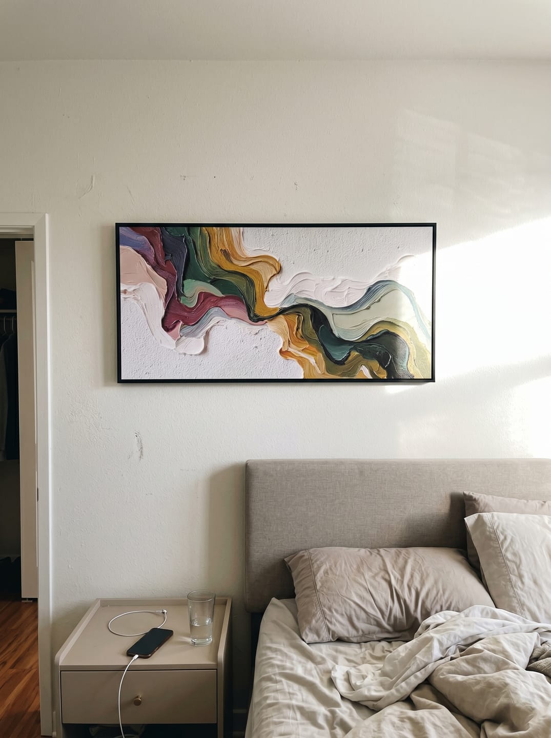 Customer photo review of Earth's Veins – Sculptural Texture Abstract Acrylic Painting | Wabi-Sabi Vintage Green Entryway Wall Art