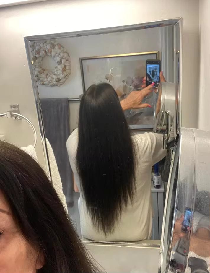 Customer photo review of Remy Clip-In Hair Extensions 100g – Straight