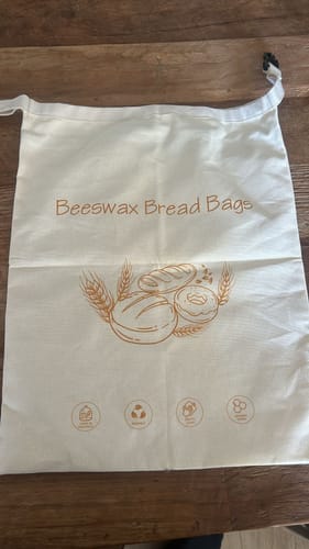 Kundeanmeldelse med foto af Premium brødposer i 100% bomuld med bivoks