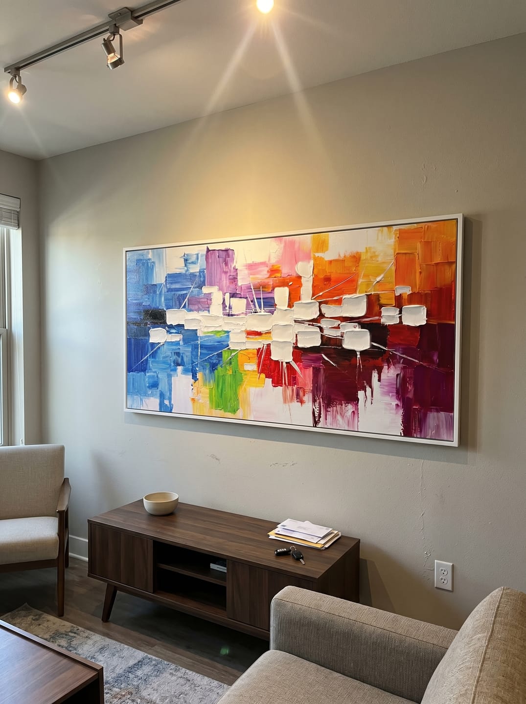 Customer photo review of Vibrant Rhythm - Modern Colorful Impasto Abstract Canvas | Energetic Living Room Wall Art