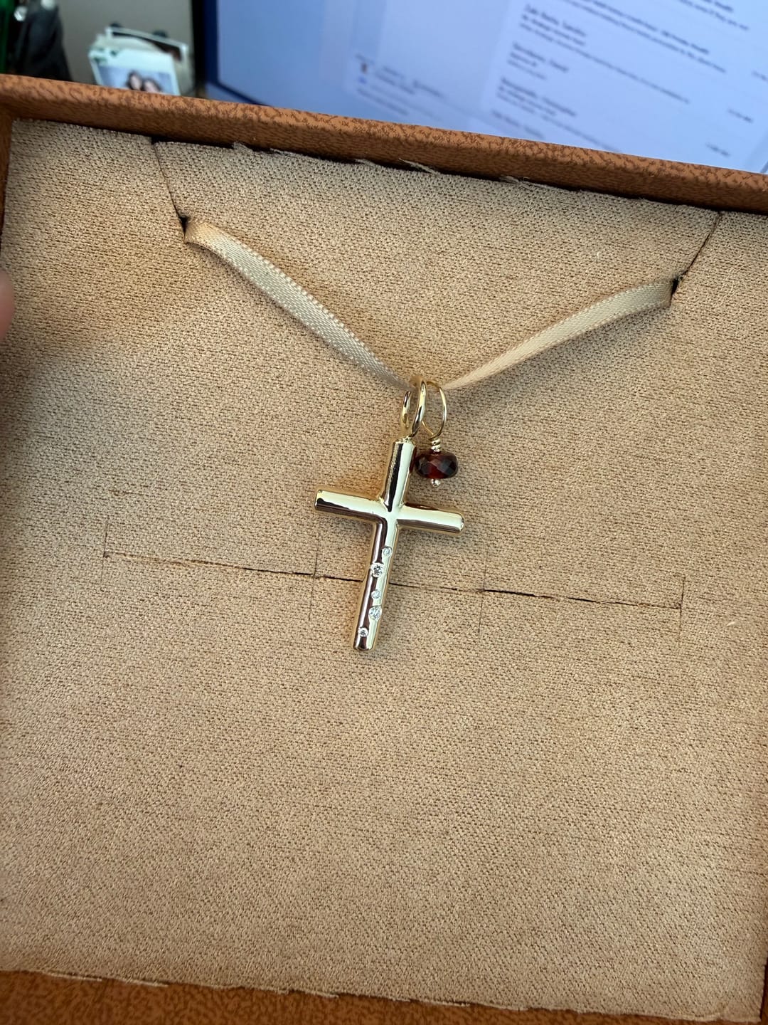 Customer photo review of Gold High Polished Diamond Cross Charm