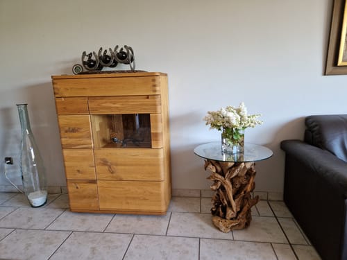 Customer photo review of REGINA Wurzeltisch mit Glasplatte Ø 60 cm