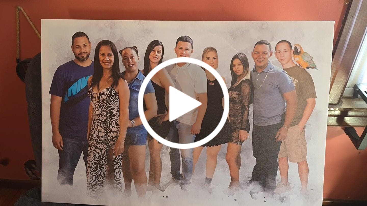 Customer video review of Custom Memorial Painting Gift, Add Deceased Loved One To Photo, Personalized Canvas, Combine Photos of Kid Family Portrait, Memorial Gift