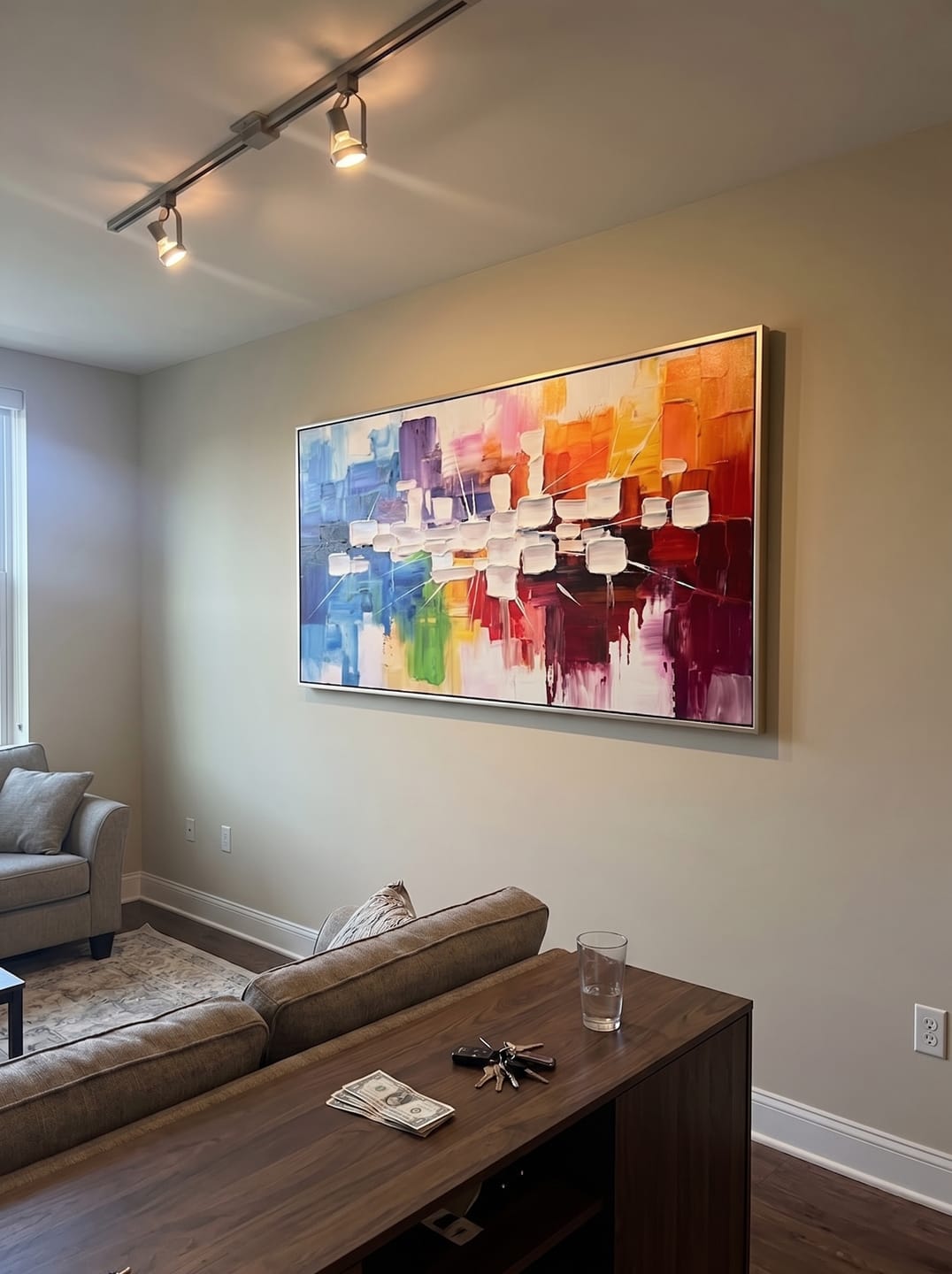Customer photo review of Vibrant Rhythm - Modern Colorful Impasto Abstract Canvas | Energetic Living Room Wall Art