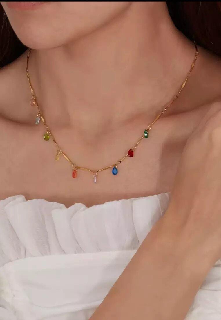 Customer photo review of Anti-Tarnish Multicolor Drop Charm Necklace