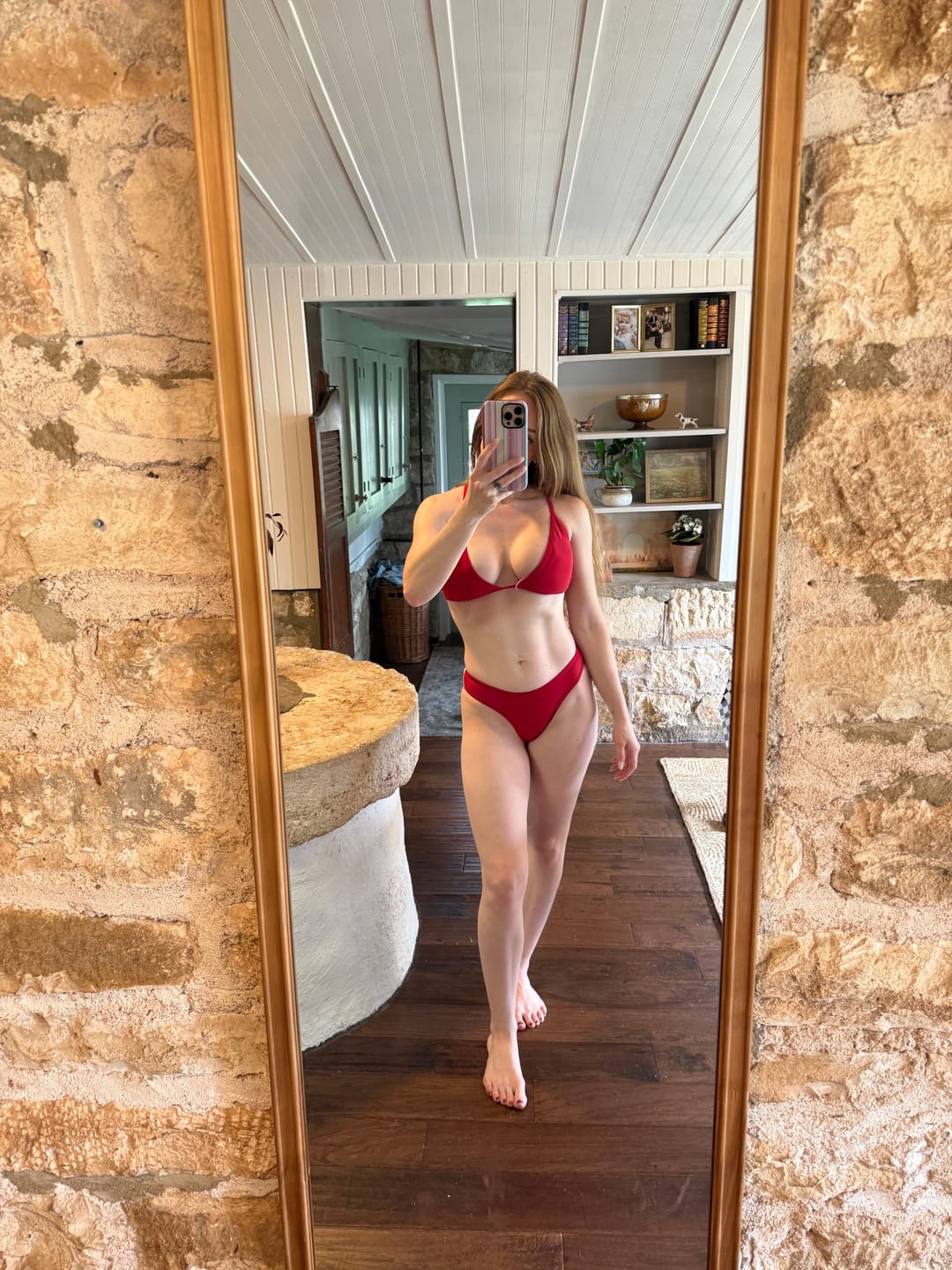 Customer photo review of LILY Scarlet Red Minimal Triangle Top