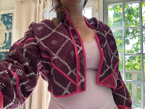 Customer photo review of The Kaira Cropped Quilted Patchwork Kantha Jacket