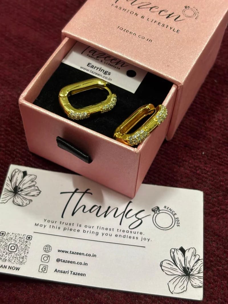 Customer photo review of 18K Gold Plated Anti-Tarnish Crystal Huggie Earrings