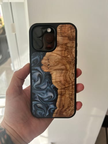 iPhone 16 Pro Max Wood Phone Case - Diamond (Blue, 803837) - Carved