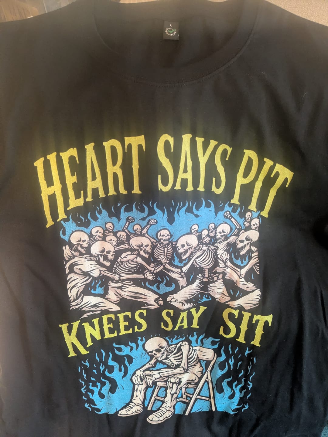 Customer photo review of 'HEART SAYS PIT, KNEES SAY SIT' TEE