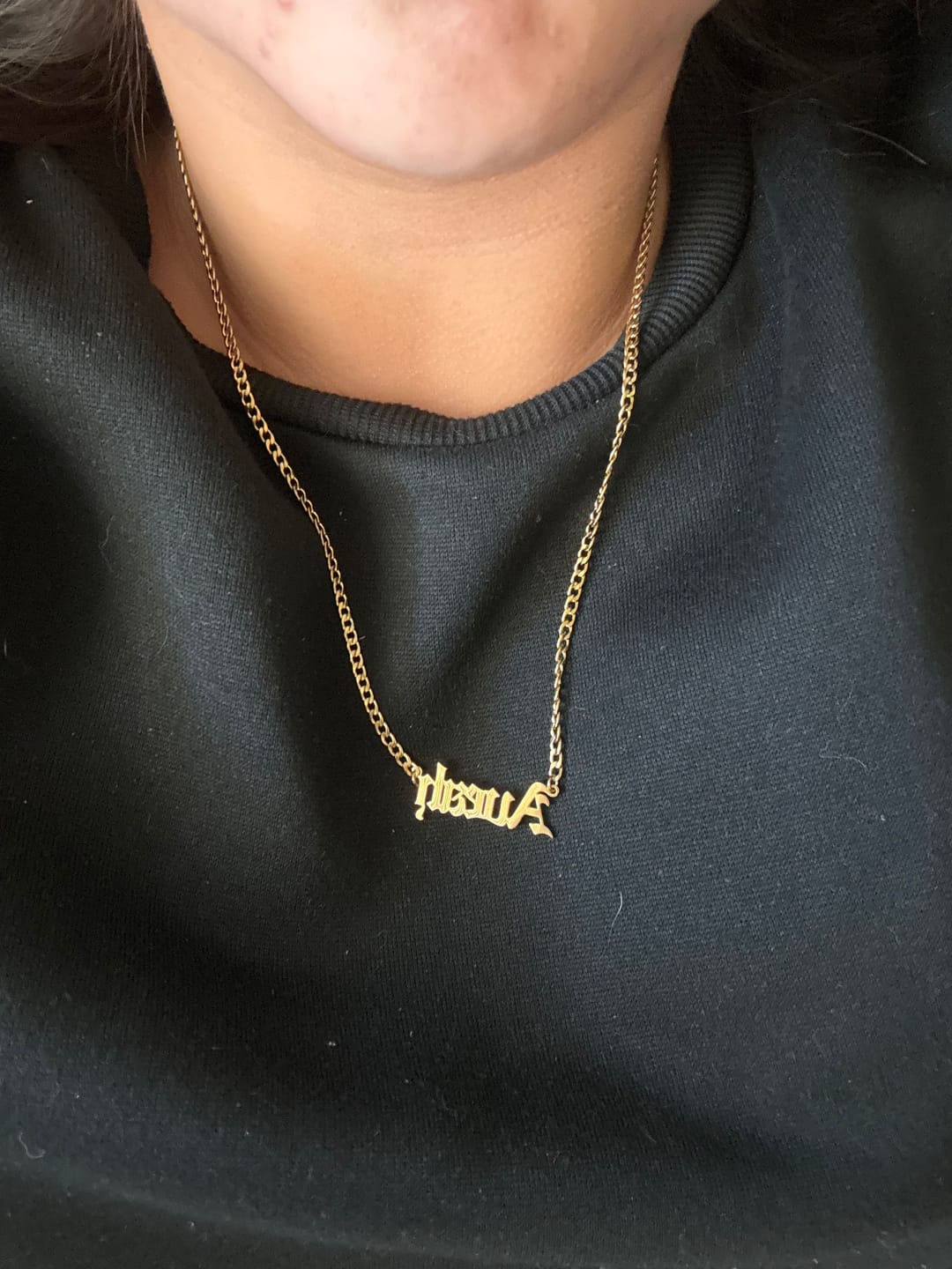 Customer photo review of Gothic Name Necklace w/ Cuban Chain