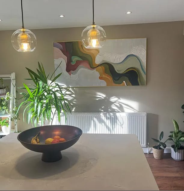 Customer photo review of Earth's Veins – Sculptural Texture Abstract Acrylic Painting | Wabi-Sabi Vintage Green Entryway Wall Art