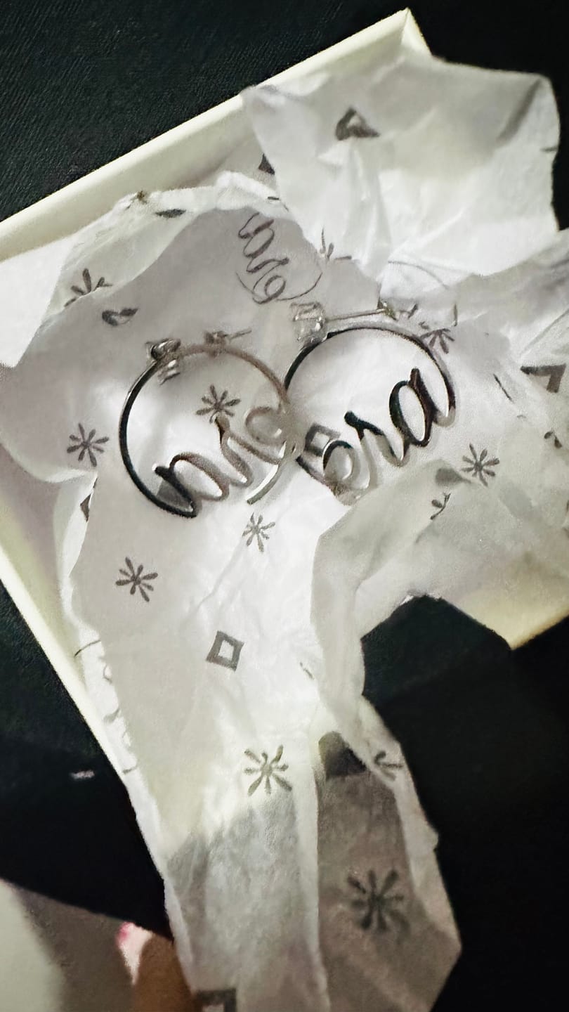 Customer photo review of Silver Era Logo Mini Hoops